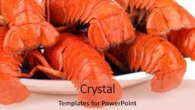  Presentation with nutrition - Presentation design with nutrition cancer - tasty crayfishes on plate isolated background and a coral colored foreground