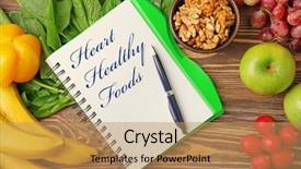  Presentation with heart disease diet - Theme featuring nutrition cardiac disease - diet for healthy heart concept background and a coral colored foreground