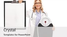  Presentation with healthcare - Beautiful theme featuring nutrition chart - young healthcare woman holding backdrop and a  colored foreground