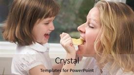  Presentation with mom daughter - Cool new presentation design with daughter having fun feeding mom an apple slice backdrop and a coral colored foreground