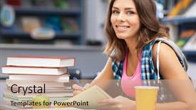  Presentation with university library - Cool new slide deck with nutrition college - beautiful female student backdrop and a coral colored foreground