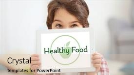  Presentation with environment health safety quality text - Theme featuring nutrition college - little boy holding tablet background and a lemonade colored foreground