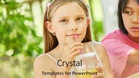  Presentation with orange juice - Presentation theme consisting of nutrition comunity - girl drinks fresh orange juice background and a coral colored foreground