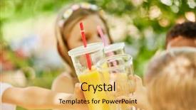  Presentation with kids birthday - Beautiful presentation featuring nutrition comunity - kids celebrate and toast backdrop and a yellow colored foreground