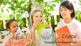  Presentation with kids garden - Colorful PPT layouts enhanced with nutrition comunity - kids have fun backdrop and a coral colored foreground