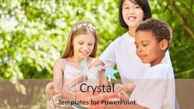  Presentation with children nutrition - Audience pleasing PPT theme consisting of nutrition comunity - multicultural group of children distributes backdrop and a coral colored foreground