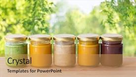  Presentation with healthy nutrition - Presentation theme consisting of concept - vegetable or fruit puree background and a yellow colored foreground