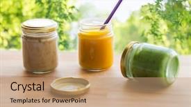  Presentation with healthy nutrition - Amazing theme having concept - vegetable or fruit puree backdrop and a coral colored foreground