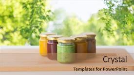  Presentation with baby food - Audience pleasing slides consisting of concept - vegetable or fruit puree backdrop and a coral colored foreground