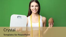  Presentation with coconut - Audience pleasing slide deck consisting of nutrition diet theraphy - beautiful young woman with coconut backdrop and a coral colored foreground