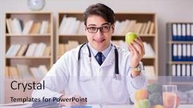  Presentation with fresh fruits vegetables dairy meat - Beautiful theme featuring nutrition disease - doctor in dieting concept backdrop and a light blue colored foreground