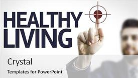  Presentation with healthy living - Colorful theme enhanced with nutrition education - business man pointing to transparent backdrop and a white colored foreground