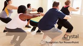  Presentation with exercise class - Colorful slides enhanced with nutrition education - fitness instructor in exercise class backdrop and a coral colored foreground