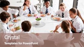  Presentation with nutrition school - Cool new PPT theme with nutrition education - group of high school students backdrop and a coral colored foreground