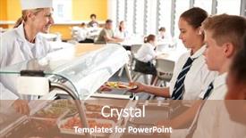  Presentation with nutrition school - Slide set with nutrition education - high school students wearing uniform background and a coral colored foreground