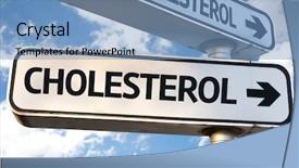  Presentation with direction - Presentation consisting of nutrition exercise medications - cholesterol direction sign on sky background and a teal colored foreground