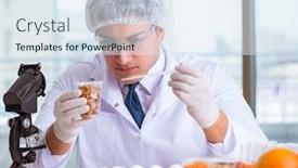 Presentation with nutrition - PPT theme with nutrition-expert-testing-food-products background and a sky blue colored foreground