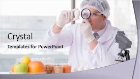  Presentation with protein scoop sports nutrition food - Beautiful PPT theme featuring nutrition expert testing food products backdrop and a  colored foreground