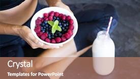  Presentation with almond milk - Slide deck having nutrition fitness - above shot of a woman background and a coral colored foreground