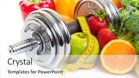  Presentation with guava fruits fresh green fruit - Colorful presentation enhanced with nutrition fitness - chrome dumbbells surrounded with healthy backdrop and a white colored foreground