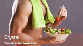  Presentation with bowl - Colorful PPT theme enhanced with nutrition fitness - fit man holding a bowl backdrop and a red colored foreground