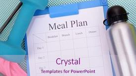  Presentation with meal plan - Audience pleasing PPT theme consisting of nutrition fitness - meal plan and sports equipment backdrop and a sky blue colored foreground