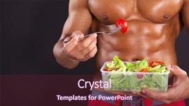  Presentation with fresh man chemistry - Cool new presentation design with nutrition fitness - strong man holding a bowl backdrop and a tawny brown colored foreground