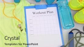  Presentation with sports nutrition - Theme with nutrition fitness - workout plan and sports equipment background and a soft green colored foreground