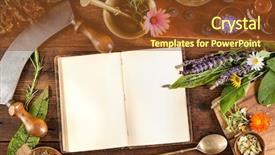  Presentation with ancient medicine - Presentation theme featuring nutrition healing - ancient natural medicine herbs vials background and a tawny brown colored foreground