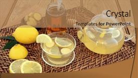  Presentation with ginger lemon drink - PPT layouts featuring nutrition healing - honey lemon and ginger drink background and a coral colored foreground