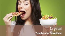  Presentation with pizza - Presentation theme consisting of nutrition health - woman choosing a slice background and a violet colored foreground