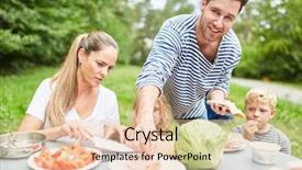  Presentation with campsite - Amazing slide set having nutrition holiday - family with children eating together backdrop and a lemonade colored foreground