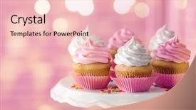  Presentation with light golden lights - Slide set featuring nutrition holiday - stand with tasty cupcakes background and a lemonade colored foreground