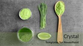  Presentation with lime cider - Theme enhanced with nutrition immunity - composition with wheat grass products background and a seafoam green colored foreground