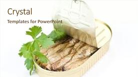  Presentation with 3d white - Slide set consisting of nutrition label - can with sprats background and a cream colored foreground