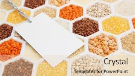  Presentation with hexagons - Amazing PPT theme having nutrition label - hexagons with different varieties backdrop and a lemonade colored foreground