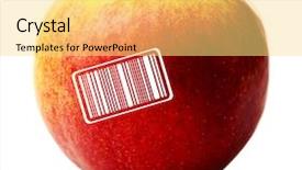  Presentation with barcode - Slide deck with nutrition label - ripe apple with barcode isolated background and a yellow colored foreground