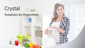  Presentation with pregnant woman - Beautiful slide set featuring nutrition month - beautiful pregnant smiling woman cooking backdrop and a white colored foreground
