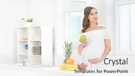  Presentation with medicine pregnant woman - Slide set consisting of nutrition month - beautiful pregnant smiling woman background and a white colored foreground