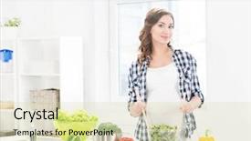  Presentation with pregnant woman in hospital - Slide deck with nutrition month - beautiful pregnant woman mixing salad background and a soft green colored foreground