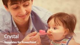  Presentation with baby girl - Presentation theme featuring nutrition month - happy father feeding baby girl background and a coral colored foreground