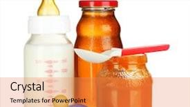  Presentation with baby bottle - Presentation design consisting of nutrition month - juice baby bottle and pacifier background and a gold colored foreground