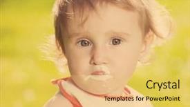  Presentation with mother baby - Slides having nutrition month - mother feeds baby girl outdoors background and a  colored foreground