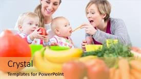  Presentation with mothers - Audience pleasing PPT theme consisting of nutrition month - two happy mothers and best backdrop and a yellow colored foreground
