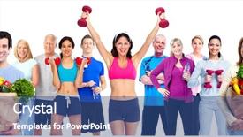  Presentation with group of sports balls - Audience pleasing PPT theme consisting of nutrition obesity - group of sportive people backdrop and a ocean colored foreground