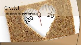  Presentation with weighing scale - Slide set consisting of nutrition obesity - multigrain slice of bread background and a coral colored foreground