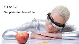  Presentation with cyber - Slides having nutrition robot - cyber woman choosing between red background and a  colored foreground