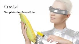  Presentation with healthcare cyber - Cool new presentation theme with nutrition robot - cyber woman taking a vitamins backdrop and a white colored foreground