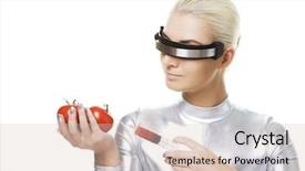  Presentation with healthcare cyber - Beautiful PPT theme featuring nutrition robot - cyber woman taking vitamins backdrop and a lemonade colored foreground