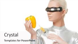  Presentation with cyber crimes - Audience pleasing slide deck consisting of nutrition robot - cyber woman taking vitamins backdrop and a white colored foreground